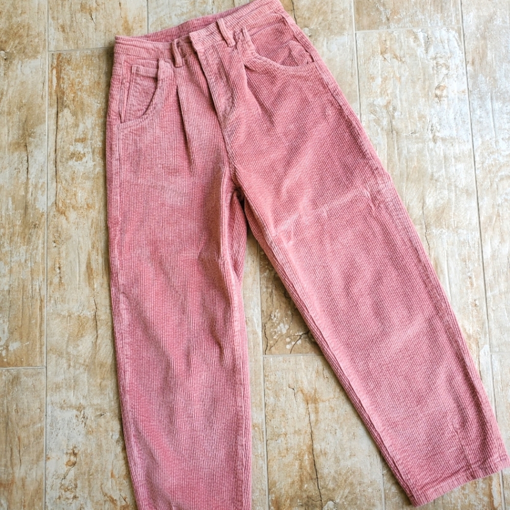 Shein High Waisted Pink Corduroy Straight Leg Pants